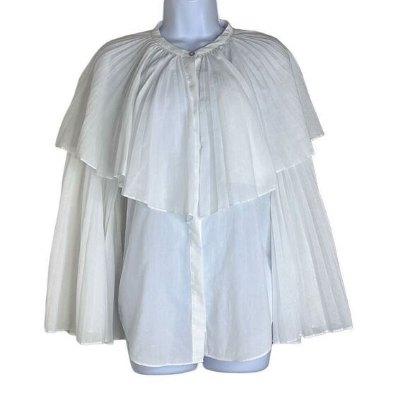 Rebecca Taylor Womens Large Voile Plisse Button Front Statement Blouse White - Picture 1 of 11